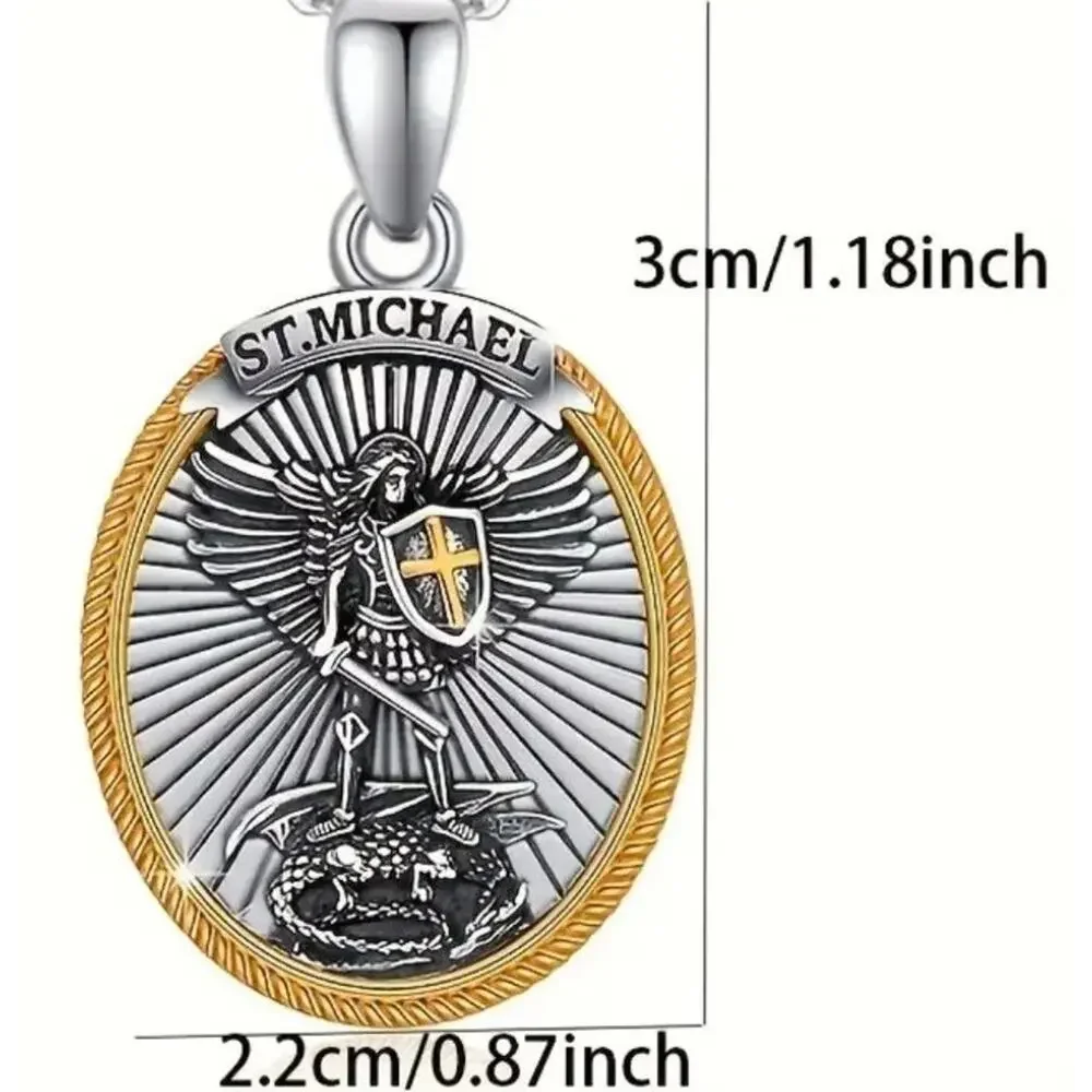 St. Michael Sword Necklace Archangel Silver & Gold Anniversary Birthday Gift